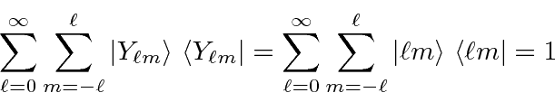 \begin{displaymath}\bgroup\color{black} \sum\limits_{\ell=0}^{\infty}\sum\limits...
...{m=-\ell}^\ell \vert\ell m\rangle \langle\ell m\vert=1 \egroup\end{displaymath}