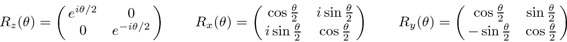 \begin{displaymath}\bgroup\color{black}R_z(\theta)=\left(\matrix{e^{i\theta/2}&0...
...}\cr
-\sin{\theta\over 2}&\cos{\theta\over 2}}\right)\egroup\end{displaymath}