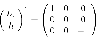 \begin{displaymath}\bgroup\color{black}\left({L_z\over\hbar}\right)^1=\left(\matrix{1&0&0\cr 0&0&0\cr 0&0&-1}\right)\egroup\end{displaymath}