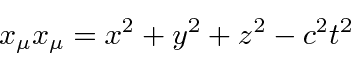 \begin{displaymath}\bgroup\color{black} x_\mu x_\mu=x^2+y^2+z^2-c^2t^2 \egroup\end{displaymath}