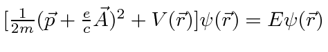 \bgroup\color{black}$\lbrack{1\over 2m}(\vec{p}+{e\over c}\vec{A})^2 +
V(\vec{r})\rbrack \psi(\vec{r}) = E \psi(\vec{r})$\egroup