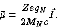 \begin{displaymath}\bgroup\color{black}\vec{\mu}={Zeg_N\over 2M_Nc}\vec{I}.\egroup\end{displaymath}