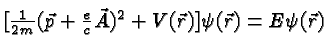 \bgroup\color{black}$\lbrack{1\over 2m}(\vec{p}+{e\over c}\vec{A})^2 +
V(\vec{r})\rbrack \psi(\vec{r}) = E \psi(\vec{r})$\egroup