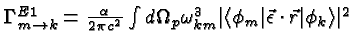\bgroup\color{black}$\Gamma^{E1}_{m\rightarrow k} =
{\alpha\over 2\pi c^2}\int d...
...t\langle \phi_m\vert\vec{\epsilon}\cdot\vec{r}\vert\phi_k\rangle \vert^2$\egroup