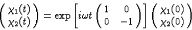\begin{displaymath}\bgroup\color{black}\left(\matrix{\chi_1(t) \cr \chi_2(t)}\ri...
...right]}
\left(\matrix{\chi_1(0) \cr \chi_2(0)}\right ) \egroup\end{displaymath}