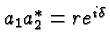 \bgroup\color{black}$a_1a^*_2= r e^{i\delta}$\egroup