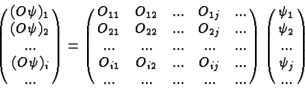 \begin{displaymath}\bgroup\color{black}\left(\matrix{(O\psi)_1\cr (O\psi)_2\cr ....
...\matrix{\psi_1\cr \psi_2\cr ...\cr \psi_j\cr ...}\right)\egroup\end{displaymath}
