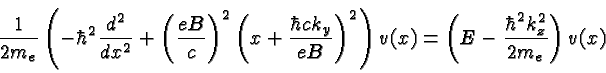 \begin{displaymath}\bgroup\color{black}{1\over {2 m_e}}\left(-\hbar^2{d^2\over{d...
...ght)v(x)
=\left(E-{\hbar^2k_z^2\over 2 m_e}\right)v(x) \egroup\end{displaymath}