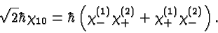 \begin{displaymath}\bgroup\color{black}\sqrt{2}\hbar\chi_{10}=\hbar\left( \chi^{(1)}_- \chi^{(2)}_+ + \chi^{(1)}_+ \chi^{(2)}_- \right).\egroup\end{displaymath}