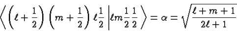 \begin{displaymath}\bgroup\color{black}\left<\left(\ell+{1\over 2}\right)\left(m...
...right.\right>
= \alpha = \sqrt{\ell+m+1\over{2\ell+1}} \egroup\end{displaymath}