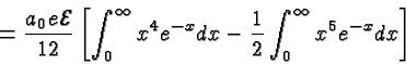 \begin{displaymath}\bgroup\color{black} = {a_0 e {\cal E} \over{12}} \left[
\in...
...e^{-x}dx} - {1\over 2}\int^\infty_0 {x^5e^{-x}dx}\right]\egroup\end{displaymath}