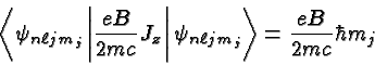 \begin{displaymath}\bgroup\color{black}\left<\psi_{n\ell jm_j}\left\vert{eB\over...
...\vert\psi_{n\ell jm_j}\right>
= {eB\over{2mc}}\hbar m_j\egroup\end{displaymath}