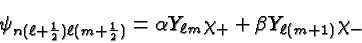 \begin{displaymath}\bgroup\color{black}\psi_{n(\ell+{1\over 2})\ell (m+{1\over 2...
... = \alpha Y_{\ell m}\chi_+ + \beta Y_{\ell (m+1)}\chi_- \egroup\end{displaymath}